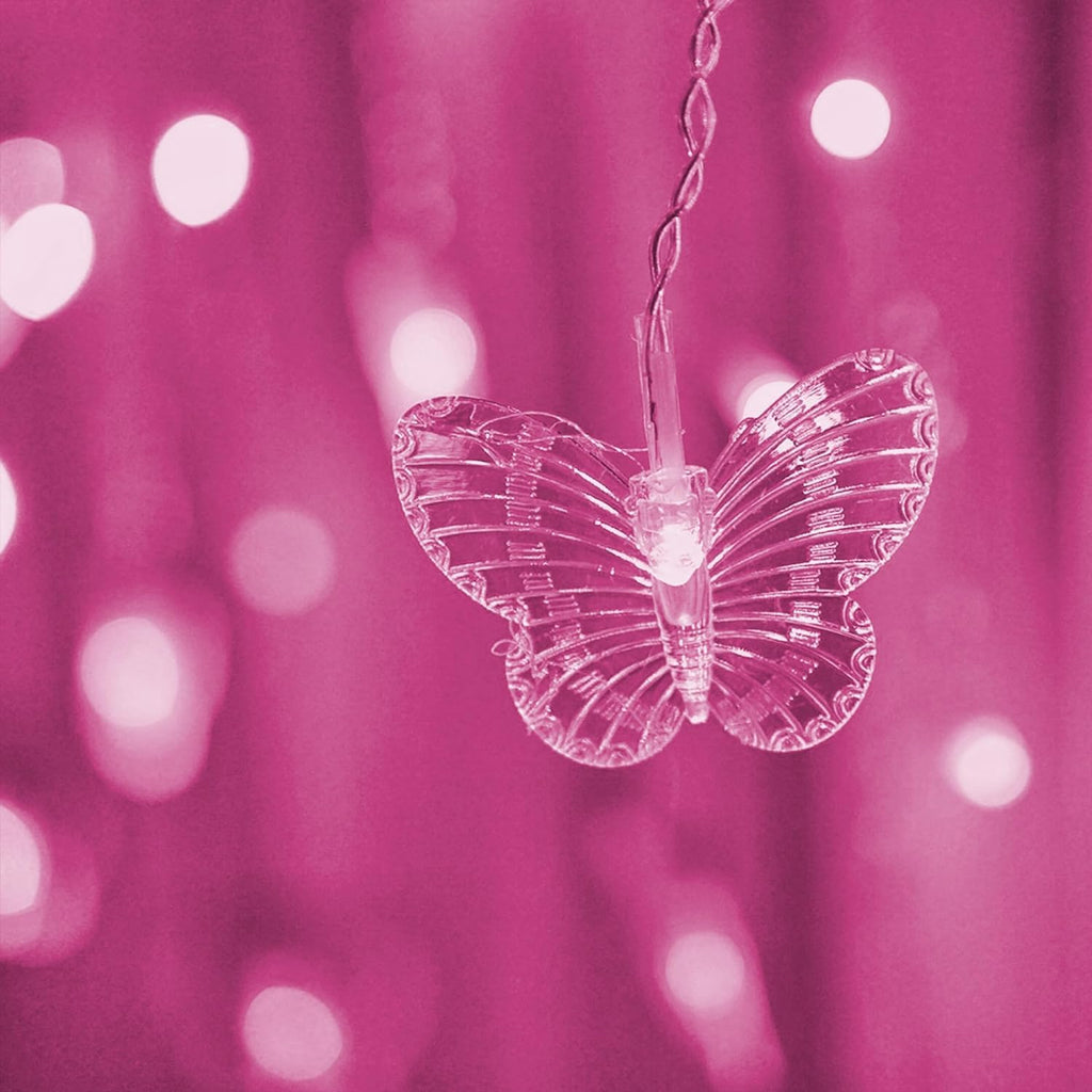 Butterfly Curtain Lights, 4.9ft 48 LED USB Window Fairy Lights 10 Butterflies 8 Modes Firefly Twinkle Timer String Lights with Remote for Room Bedroom Wall Ceiling Party Wedding Christmas (Pink)