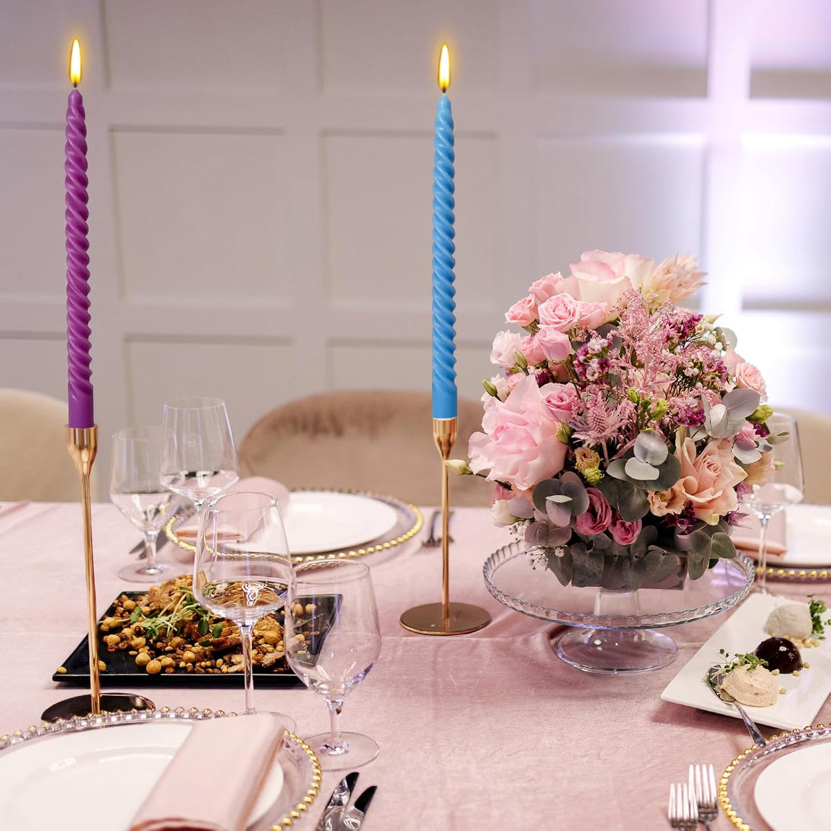 10 Inch Rainbow Spiral Taper Candles for Home Decoration, 12 Pack 6-Color Candlesticks for Dinner Party Wedding Holiday