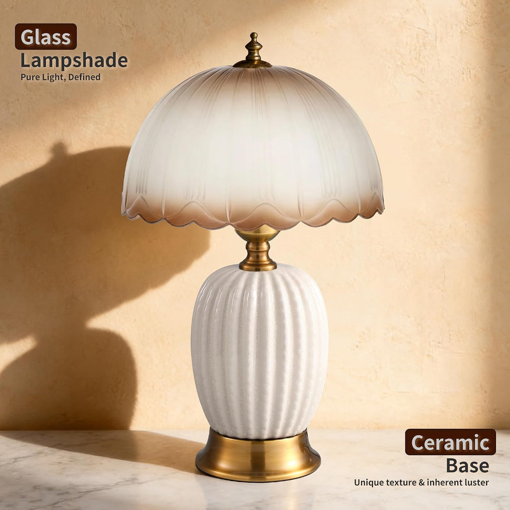 Vintage White Ceramic Cactus Small Table Lamp for Bedroom