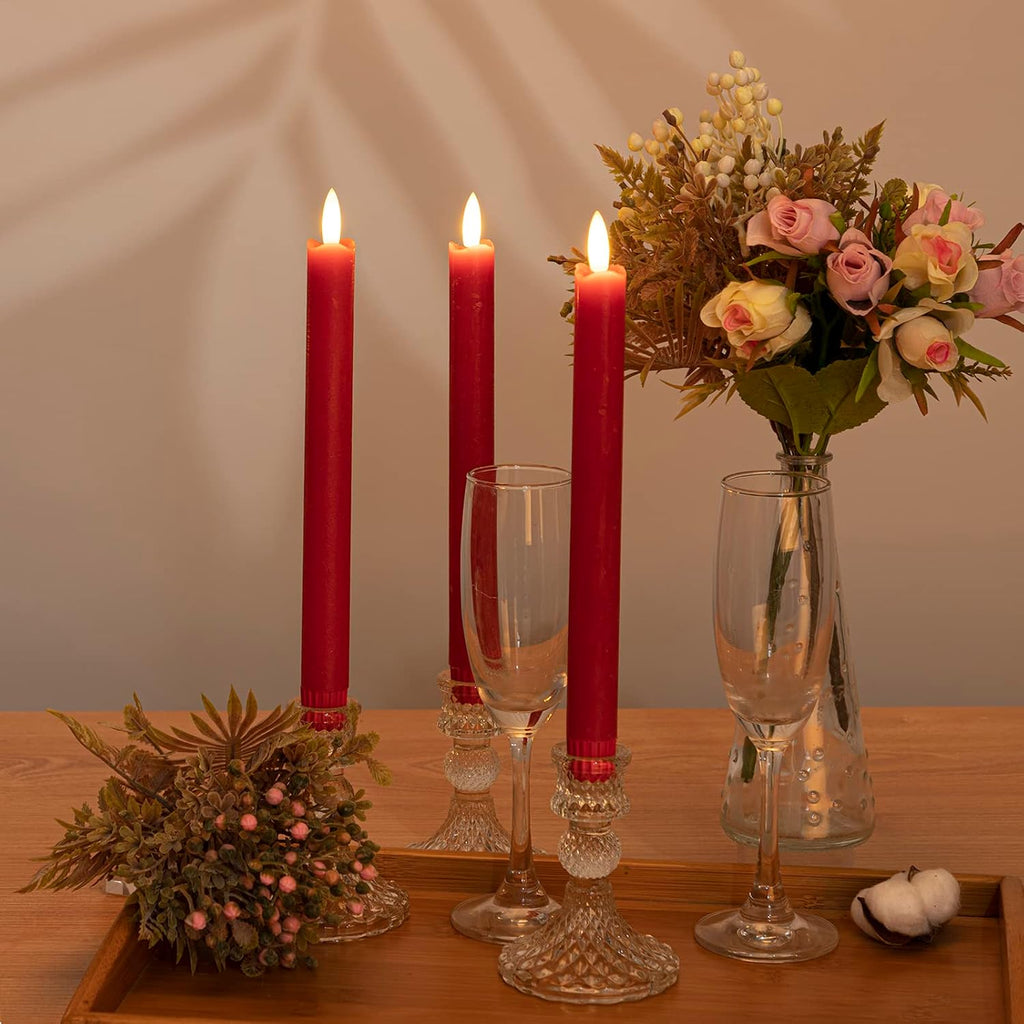 JOIONE Red Flameless Taper Candles with Remote, 6 Pack Flickering Tapers
