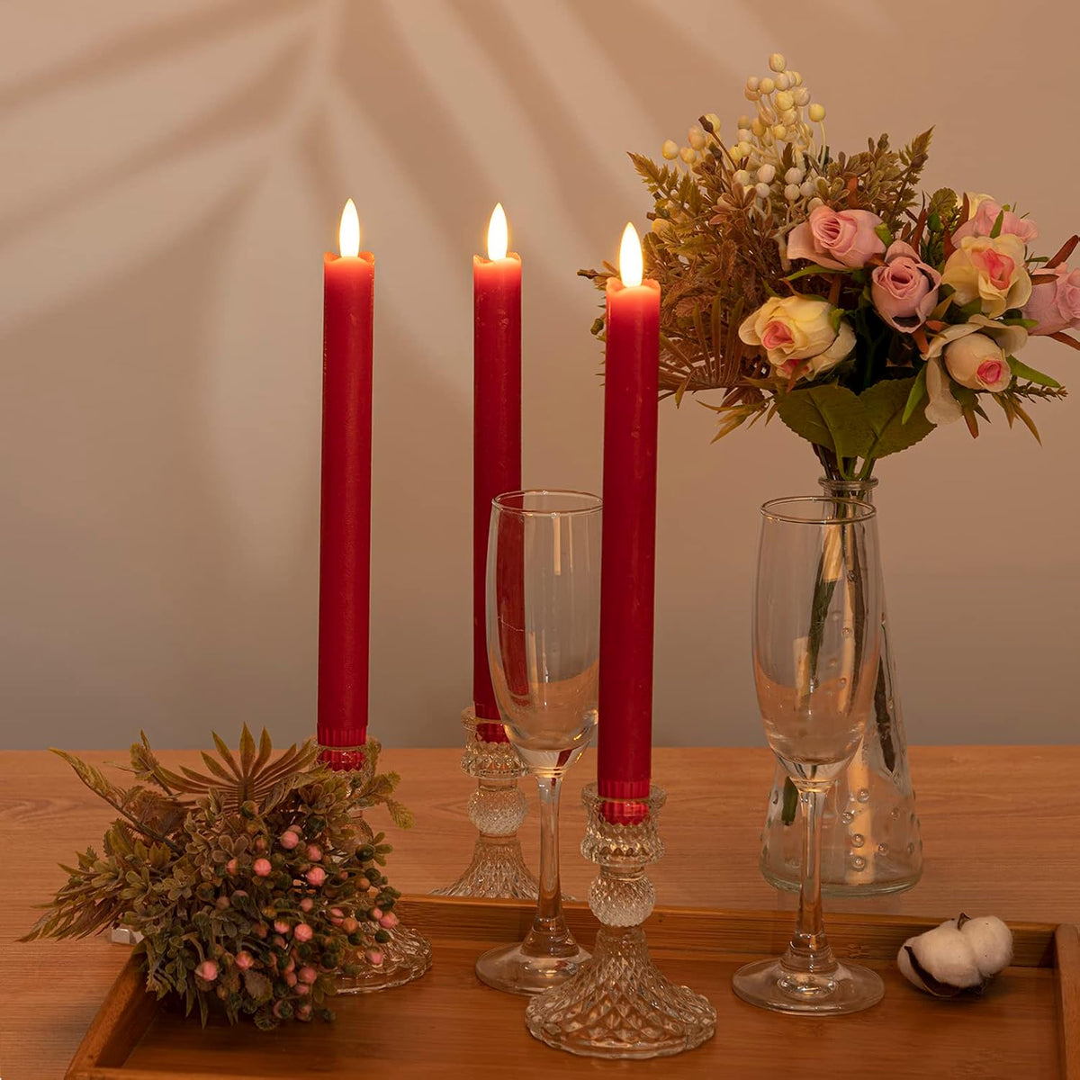 JOIONE Red Flameless Taper Candles with Remote, 6 Pack Flickering Tapers