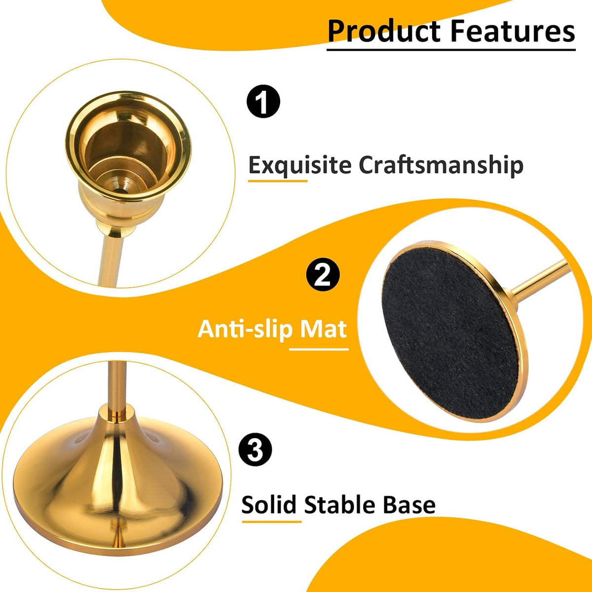 Metal Candle Holders for Candlesticks Taper Candlestick Holders Set Vintage Decorative Centerpiece Candelabra Tall Candle Stands (Gold, 4 Sets (12 pcs))
