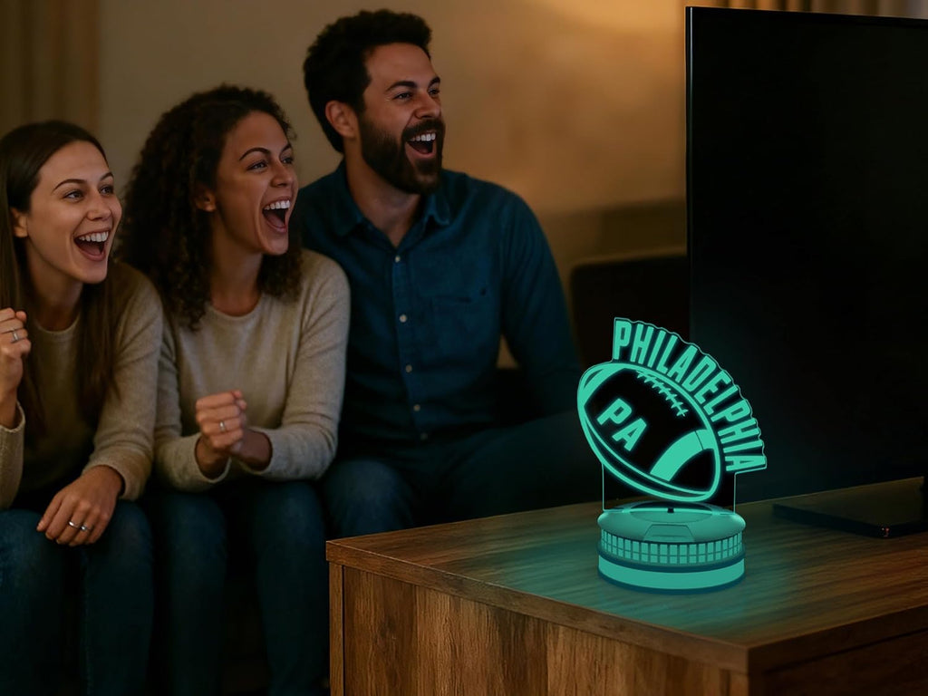 CLORURBANLIVE 3D Football Philadelphia Night Light 3D Illusion Lamp with Remote Control 16 Color Options Sports Decor Lighting for Fans - Multicoloured OneSize