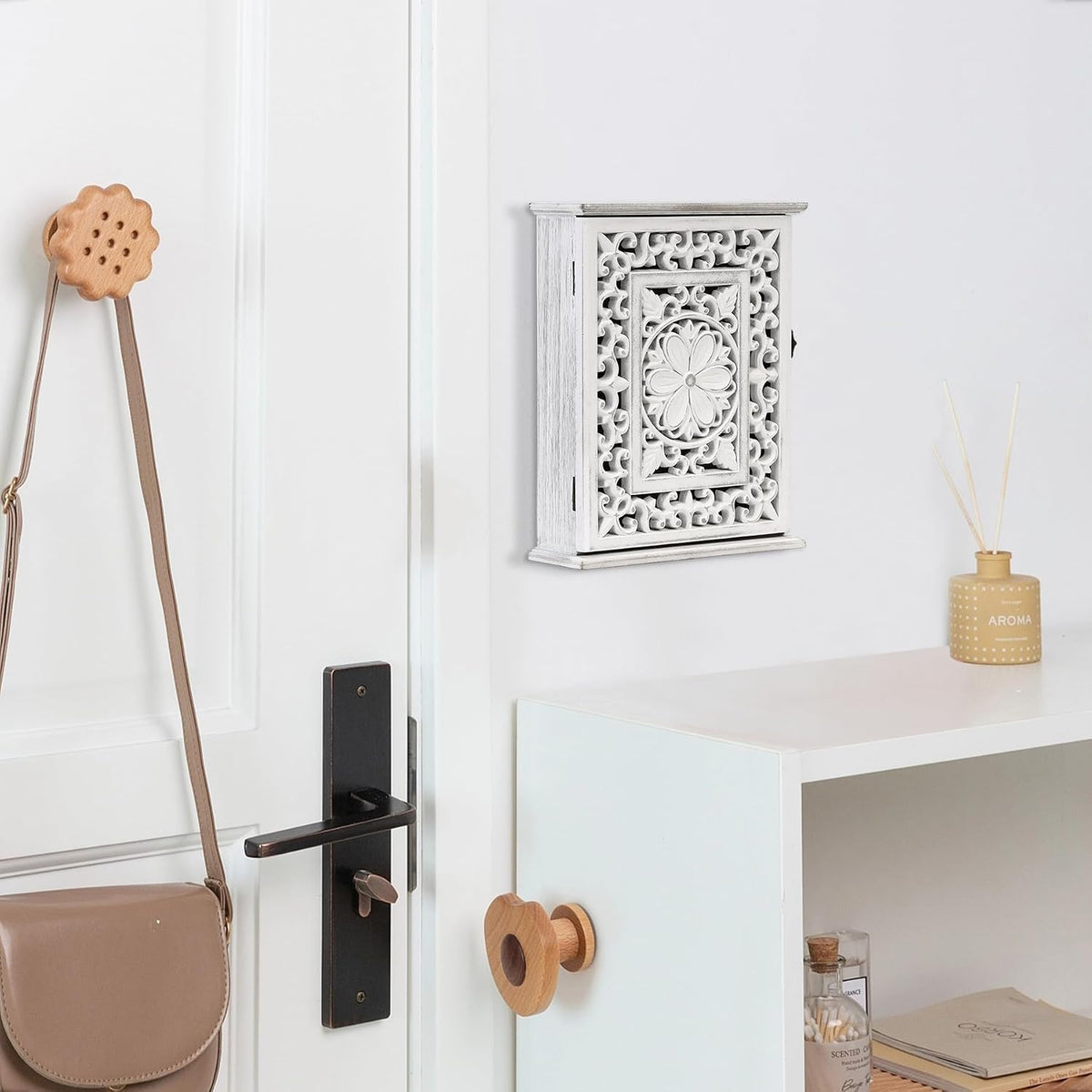 Wooden Key Holder for Wall, Key Box Key Cabinet, Key Hooks Wall