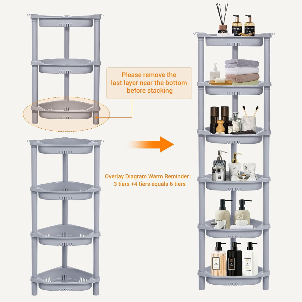 ELYKEN Corner Shower Caddy Standing, 3 Tier Plastic Shower Organizer, Grey