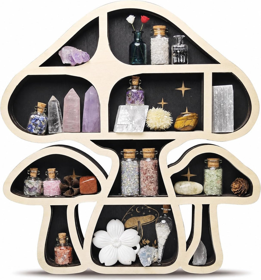 Mushroom Decor Floating Shelves, Crystal Display Shelf, Whimsy Wall Decor