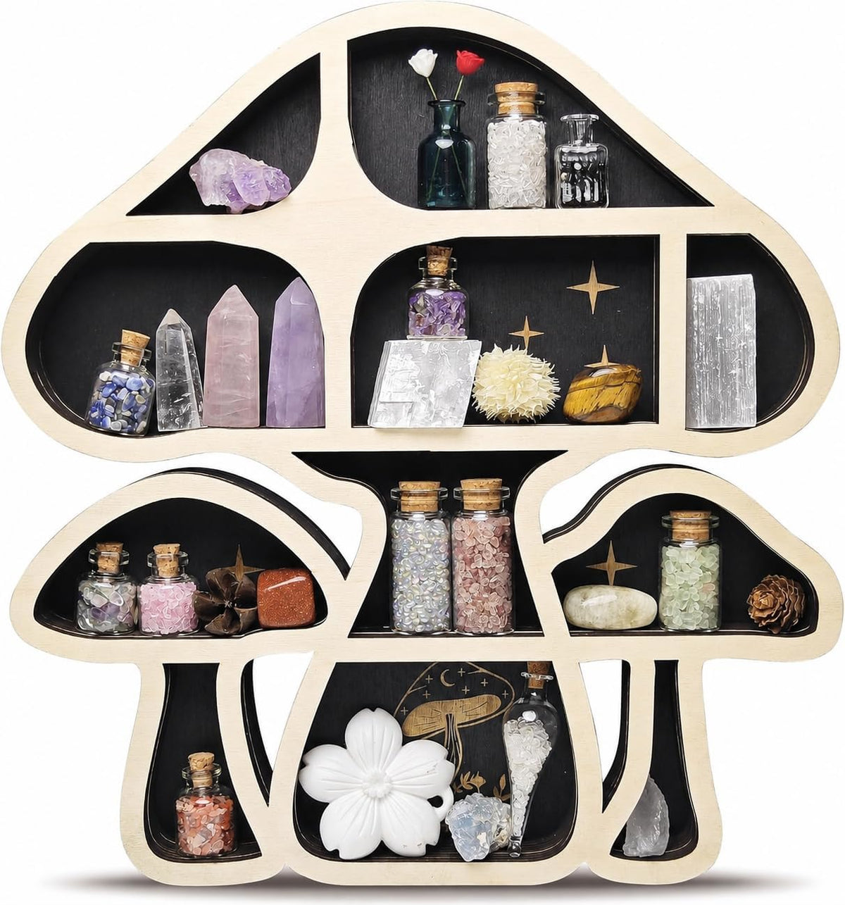 Mushroom Decor Floating Shelves, Crystal Display Shelf, Whimsy Wall Decor