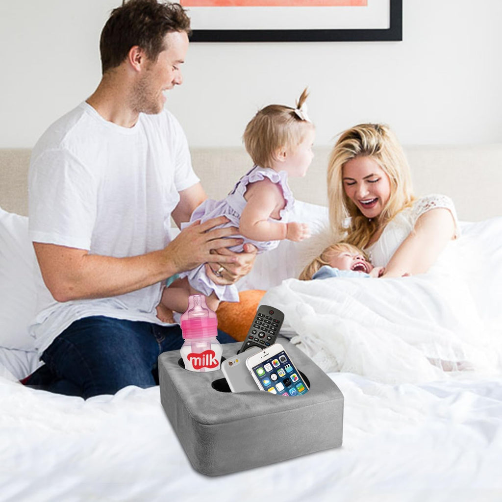 Couch Cup Holder Pillow Tray & Caddy - for Sofa, Bed, Car, Man Cave | Keep Drinks at Hand & Spill-Proof Accessories for New Parents, Camping, Park, Boat, Beach, Bathroom Cup Holder, Gray