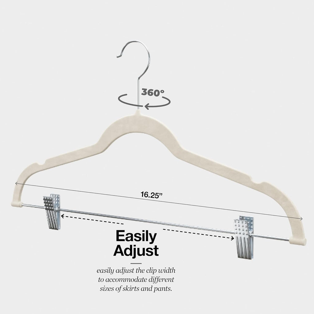 Home-it Pants Hangers with Clips 10 Pack, Ivory Velvet Non Slip Save Space