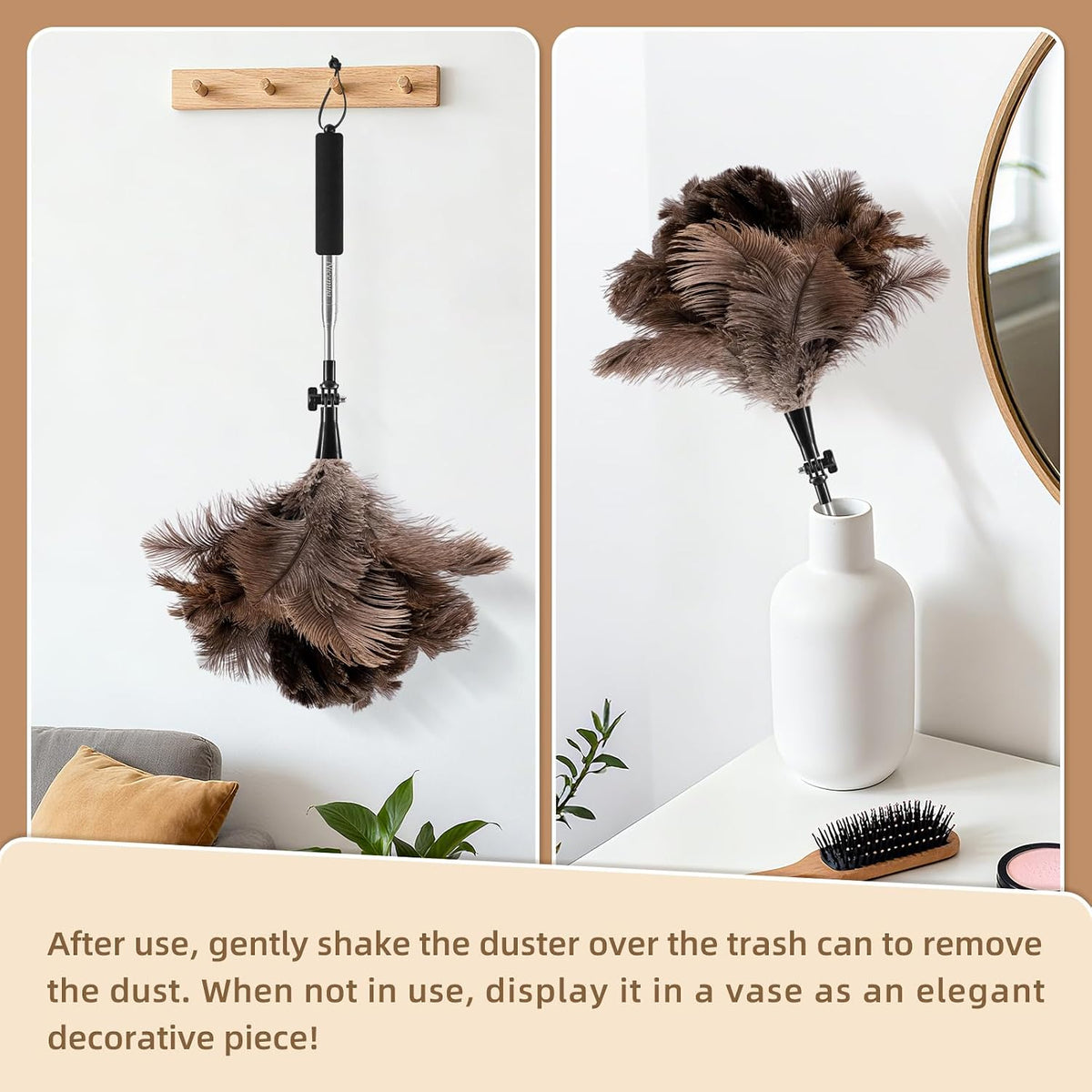 Extendable Ostrich Feather Duster for Cleaning with 49 inch Rotatable Pole