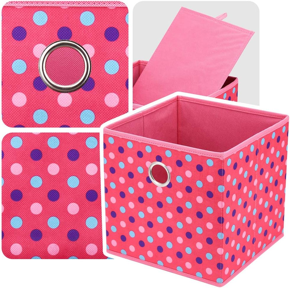 Collapsible Cloth Cube Storage Bins Polka Dot Fabric Girls Storage Pink Cube Bins Kids Storage Cubes Boxes Clothes Organizer Bin 10x10x10 Inches Foldable Storage Baskets ,QY-SC15-6
