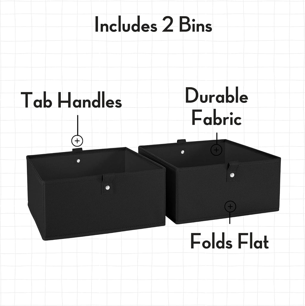 RiverRidge Folding Storage Bins - 2-pack of 5in Tall Black Cubes