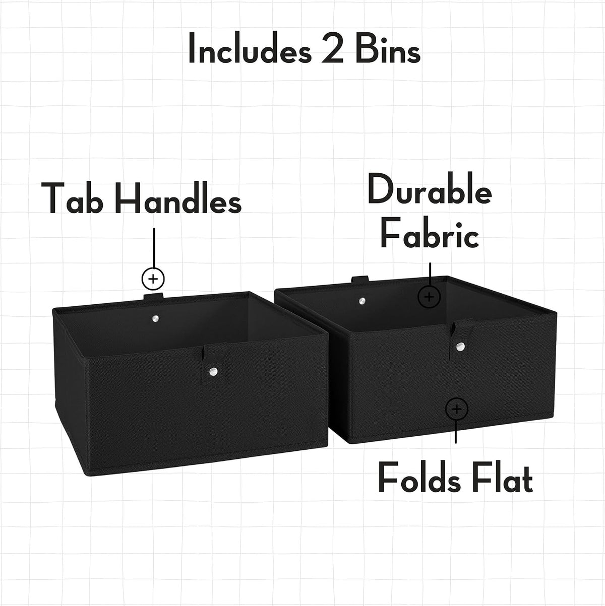 RiverRidge Folding Storage Bins - 2-pack of 5in Tall Black Cubes