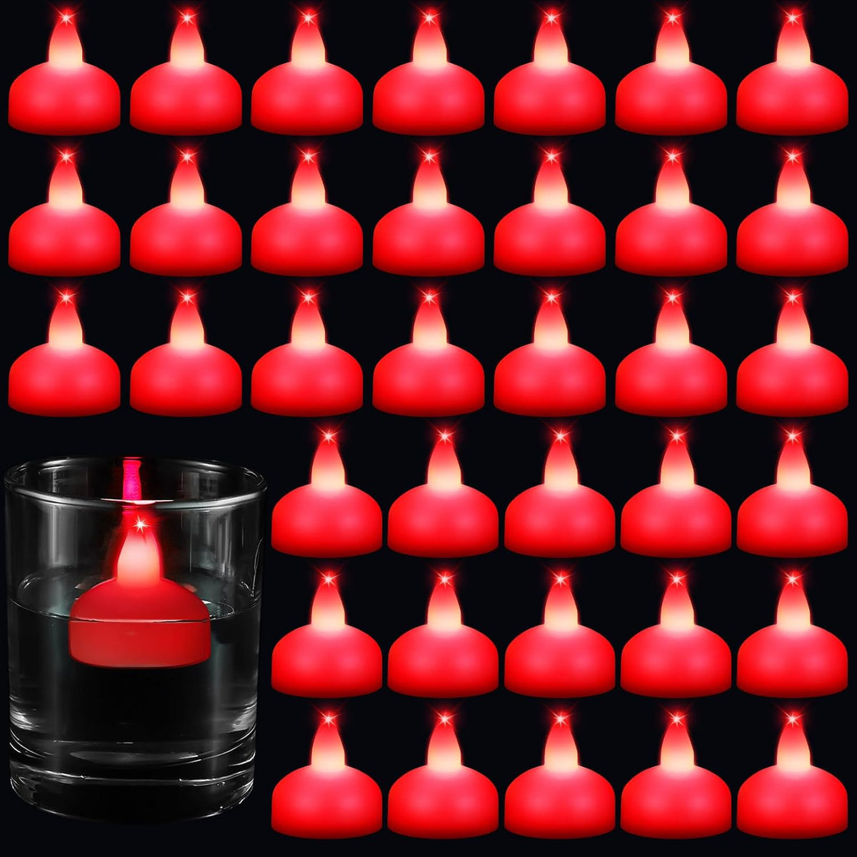 Honoson 36 Pack 1.6" Flameless LED Floating Candles Waterproof, Red