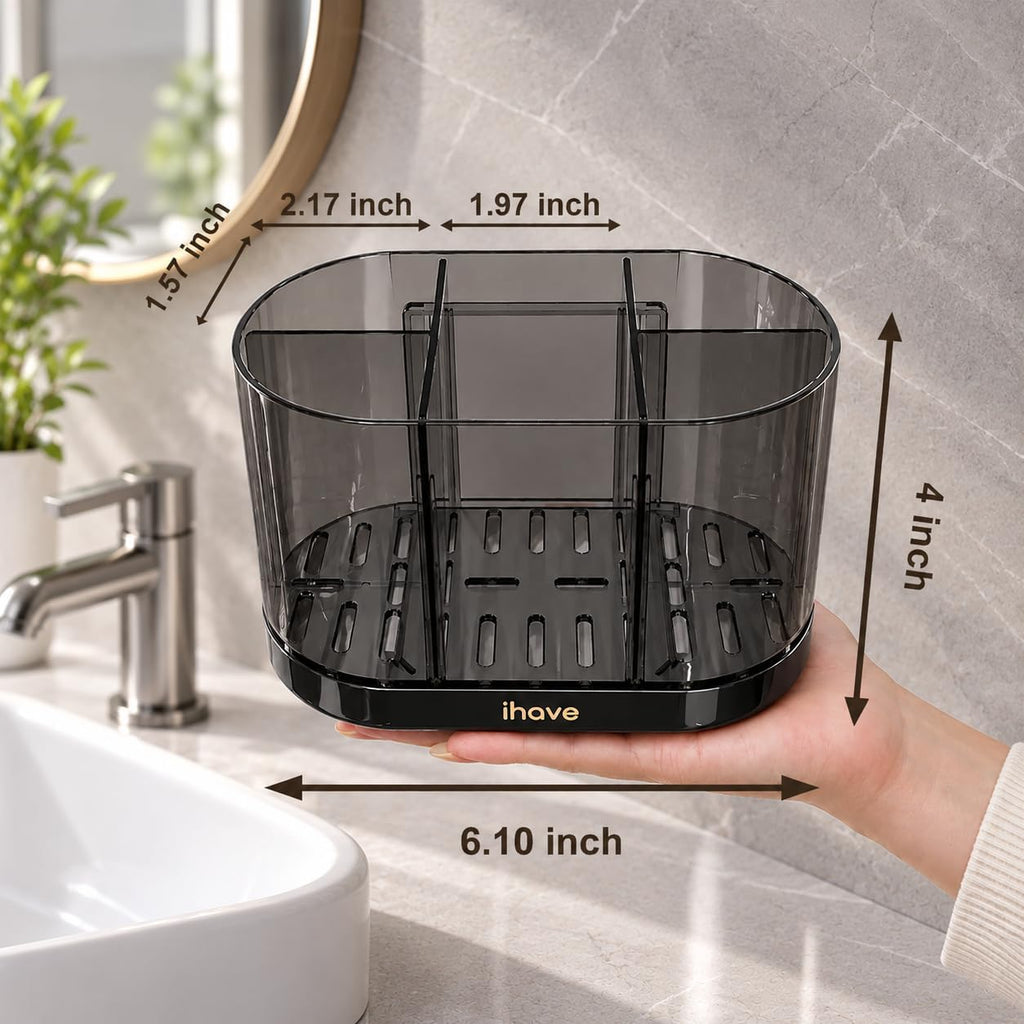 iHave Toothbrush Holders, Bathroom Counter Organizer with Wall Mount, Black