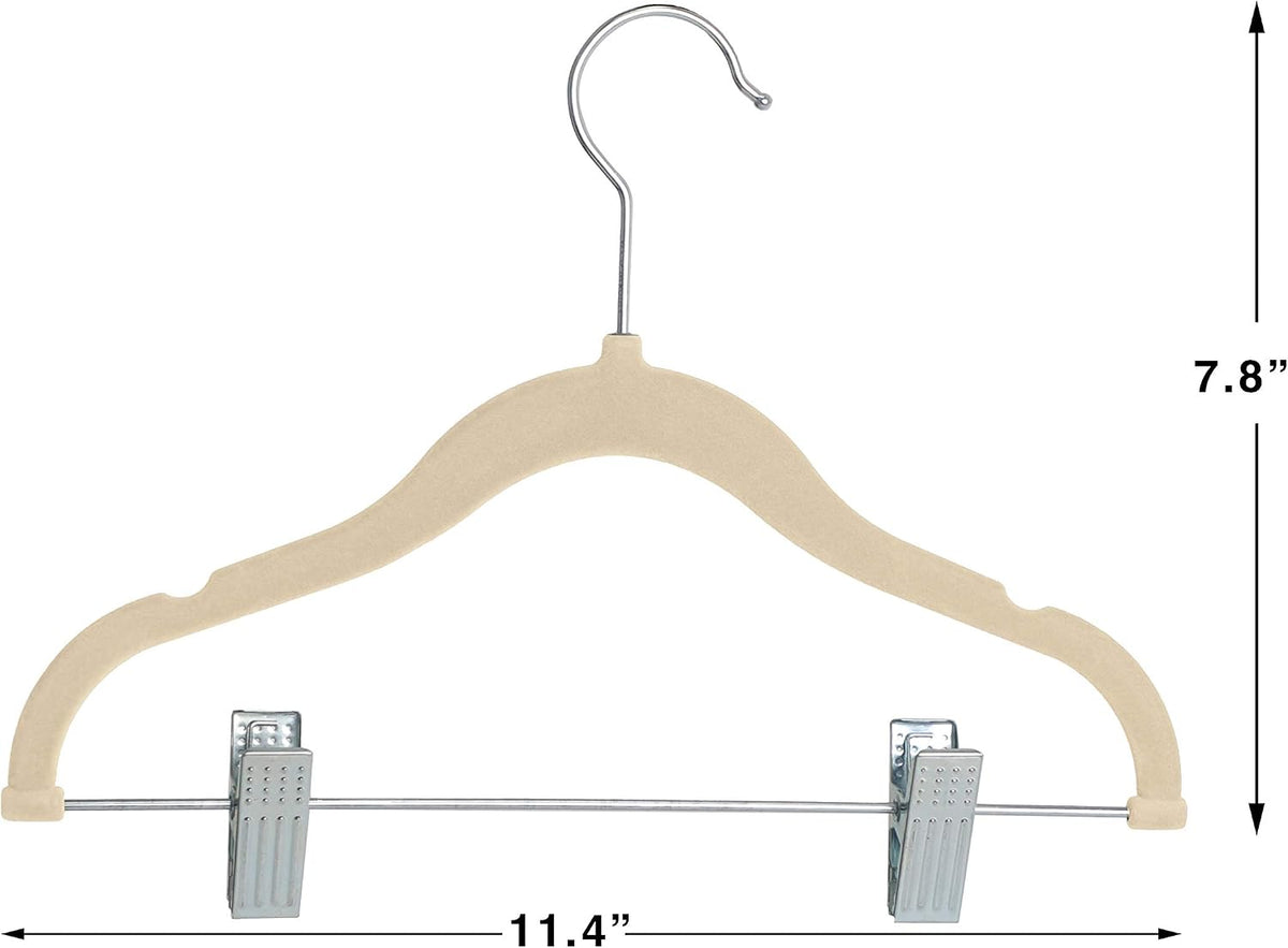 Finnhomy Non-Slip Clothes Hangers for Baby and Kids 20-Pack Velvet Hangers with Movable Clips, Heavy-Duty and Space-Saving for Pants,Skirts, Coat, Beige