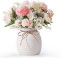 Artificial Flowers with Ceramic Vase, Faux Silk Peony & Hydrangea Bouquet