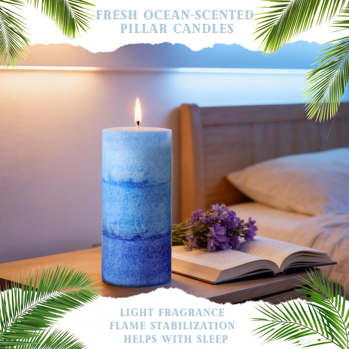 Ocean Scented Pillar Candles,2.8x6 Inch,70 Hour,3 Pack