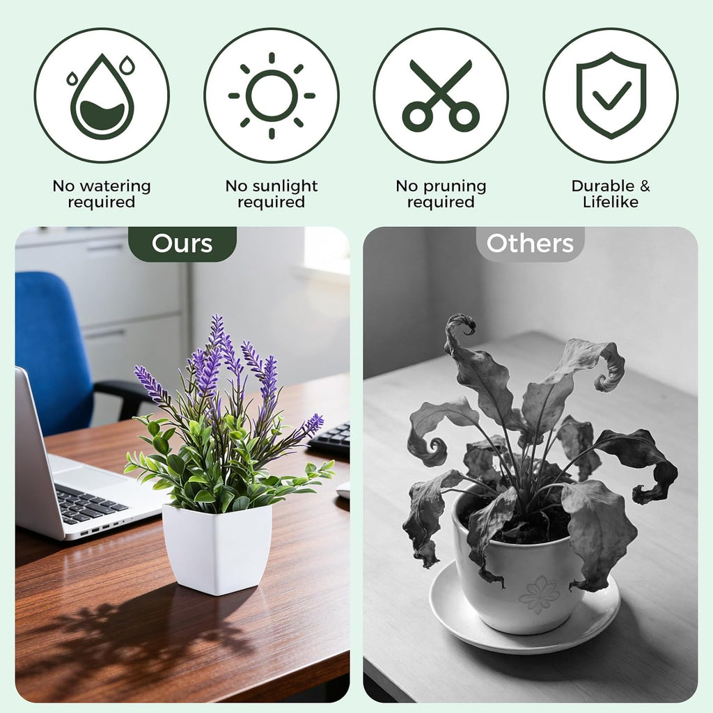 Clearain 6 Pack Small Fake Plants Mini Artificial Potted Plants for Table Desk Home Laundry Room Bathroom Office Decoration (White)