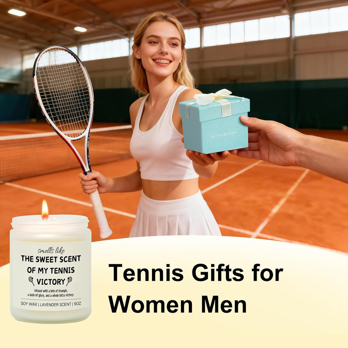 KOSMICKISS Lavender Soy Candle, Tennis Gifts for Women Men 9oz, 1 Pack