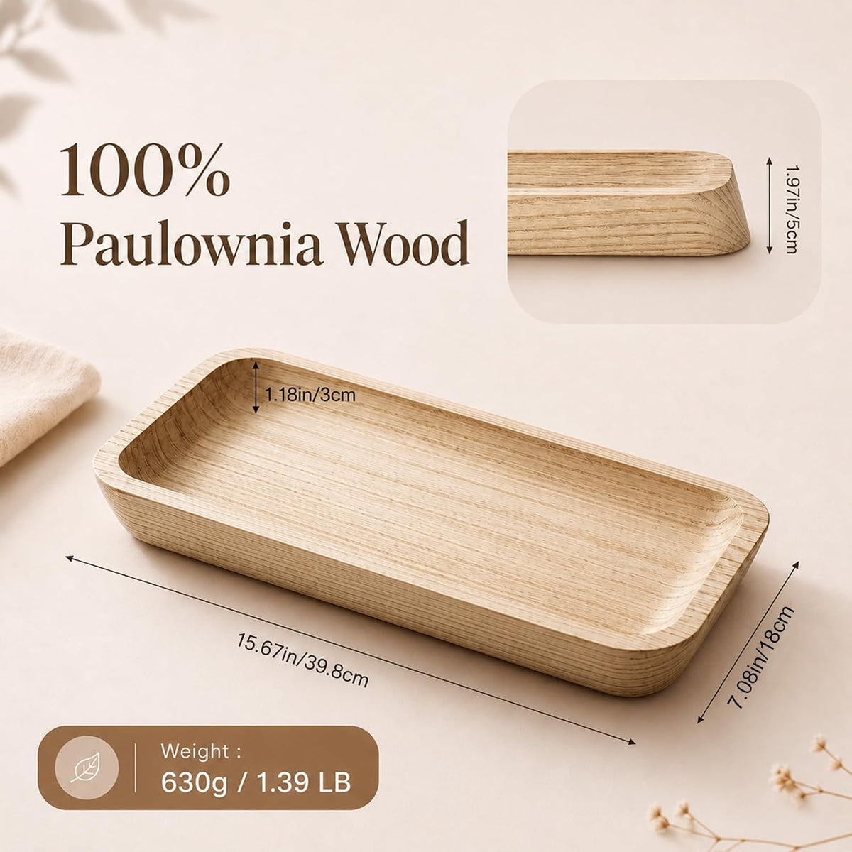 15.7 inch Decorative Wood Dough Bowl, Handcrafted Wooden Dough Bowl