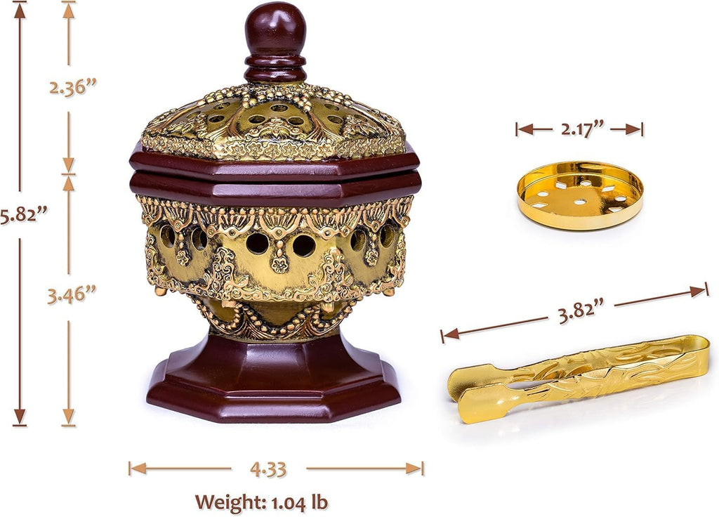 AM Lux Octagon Incense Burner – Bakhoor & Cone Holder | Charcoal Resin Burner for Frankincense, Myrrh & Aromatherapy | Decorative Mabkhara for Home, Office & Meditation Room Decor (Octagon Bronze)