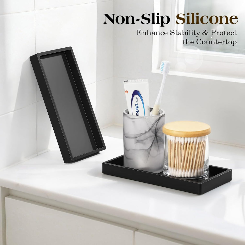 Luxspire 2 Pack Silicone Bathroom Tray 7.9" Vanity Tray, Matte Black