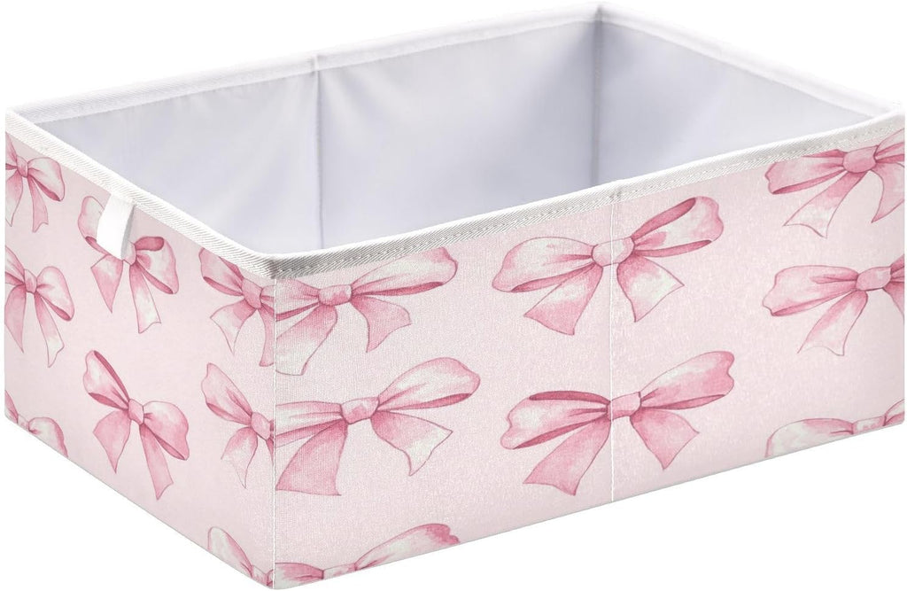 Pink Bows Storage Bins Cube Foldable Storage Baskets Bin Waterproof Home Organizer with Handles Basket for Blanket Clothes