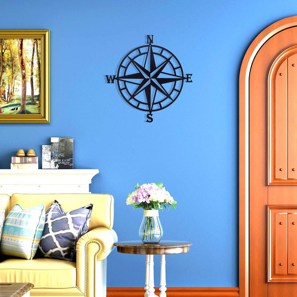 ESTART 14In Black Nautical Compass Metal Beach Theme Wall Hanging Decor