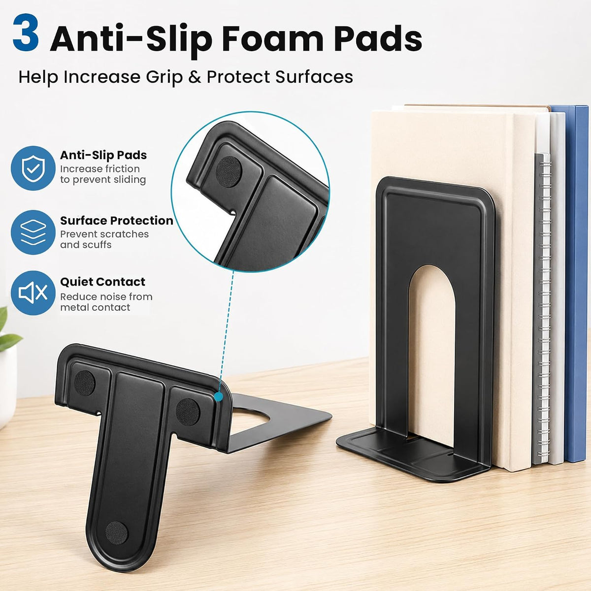 6 Pairs Heavy Duty Metal Book Ends for Shelves