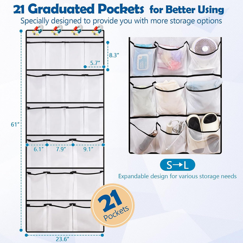 Over The Door Cruise Ship Organizer with 21 Size-Graded Pockets White