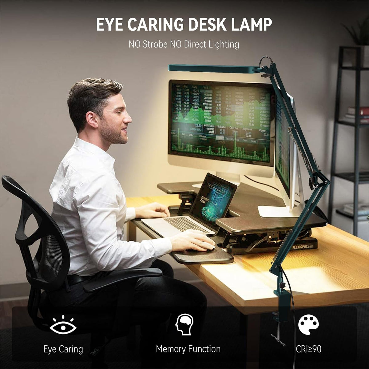 SKYLEO Desk Lamp - LED Desk Light - 5 Color Modes X 11 Brightness Levels - Adjustable Swing Arm - Timmer & Memory Function - 12W Lamp for Desk - Green