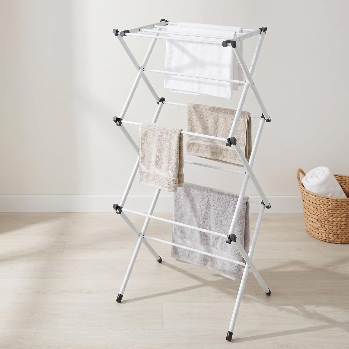 Honey-Can-Do 3-Tier Compact Clothes Drying Rack, 16 ft, No Assembly, White