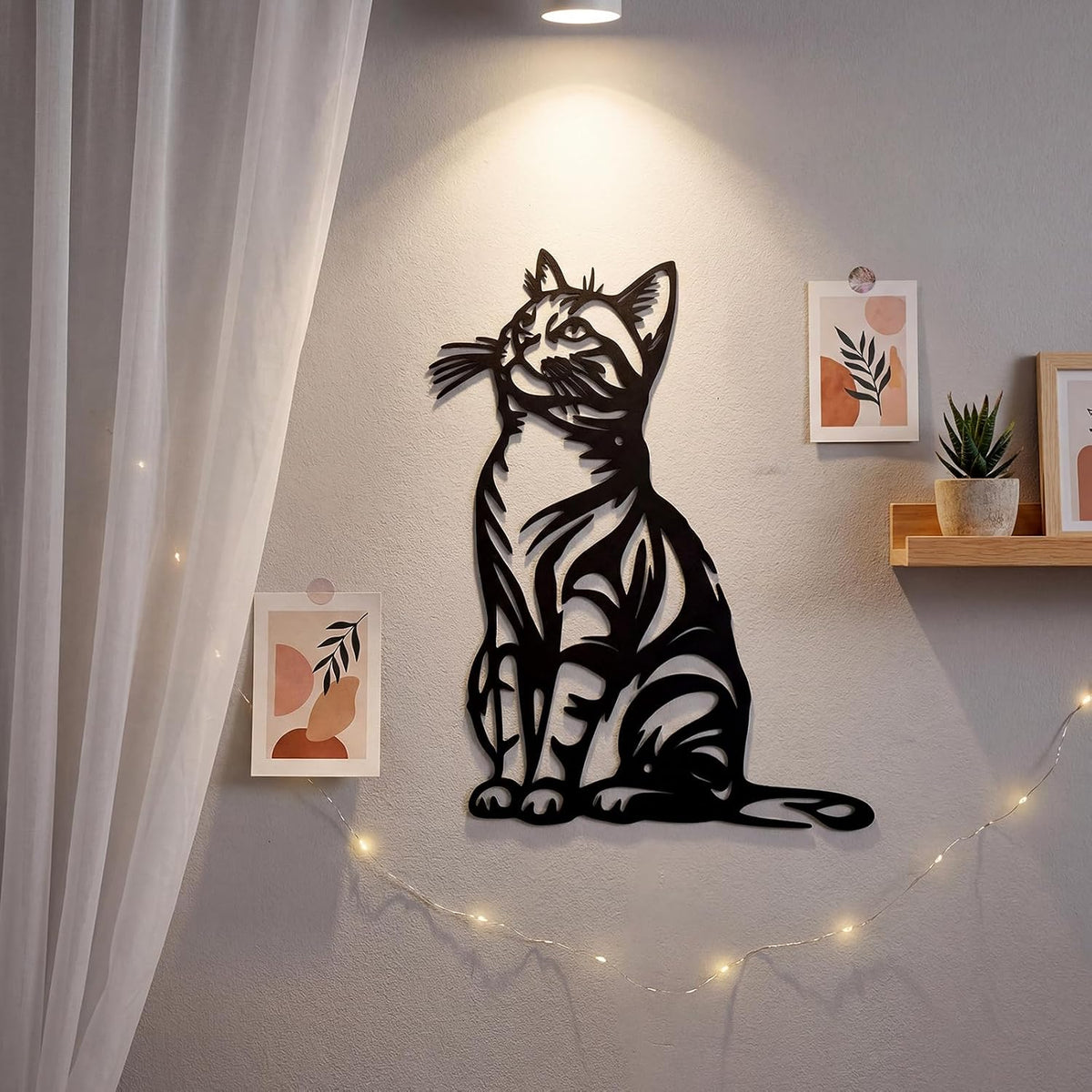 Otoolling Black Cat Wall Art Silhouette Metal Wall Decor, Lovely
