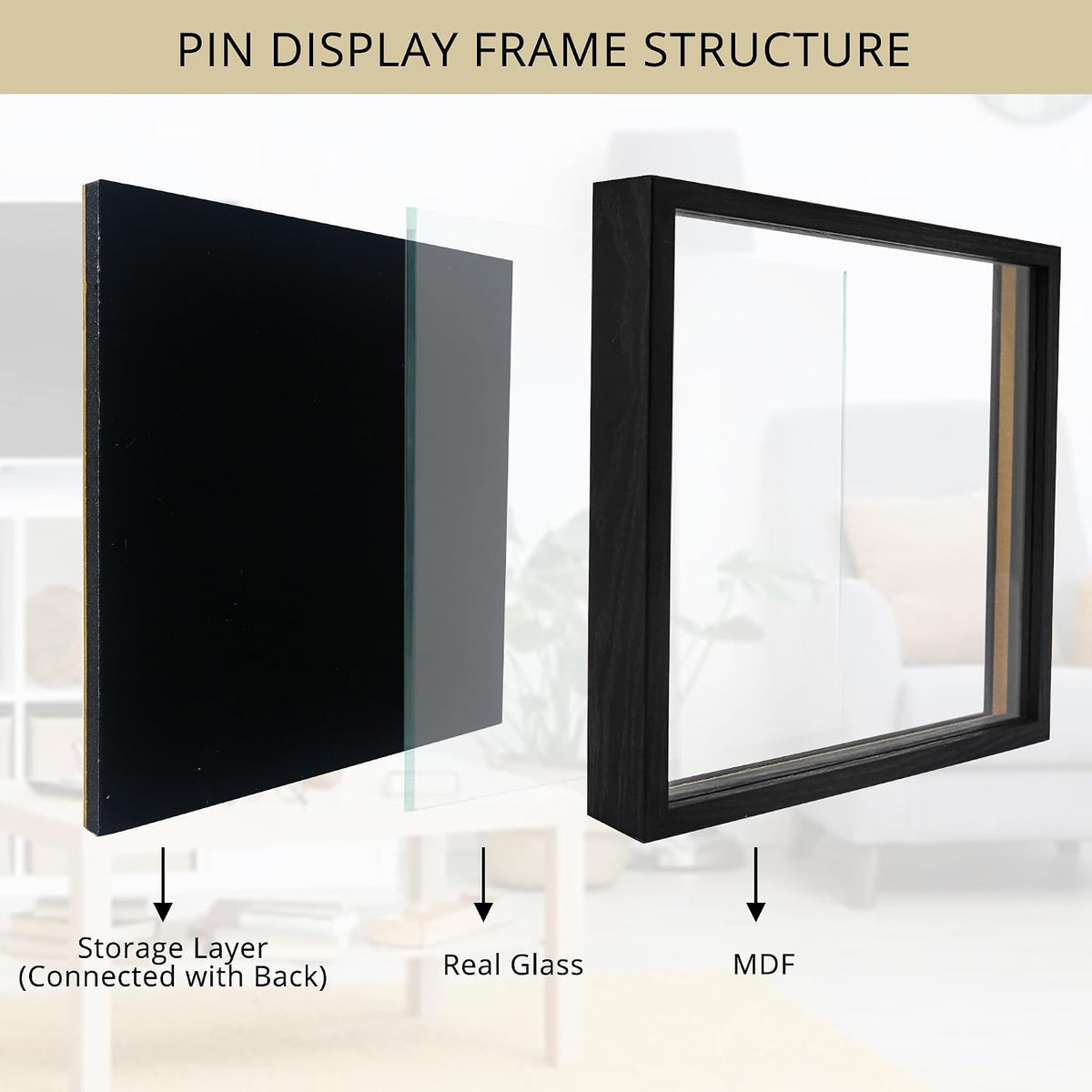 GMFrames 11x11 Enamel Pin Display Case, Pin Collection Display Frame with Real Glass, Shadow Box for Wall and Tabletop, Pin Holder Black (Pack of 2)