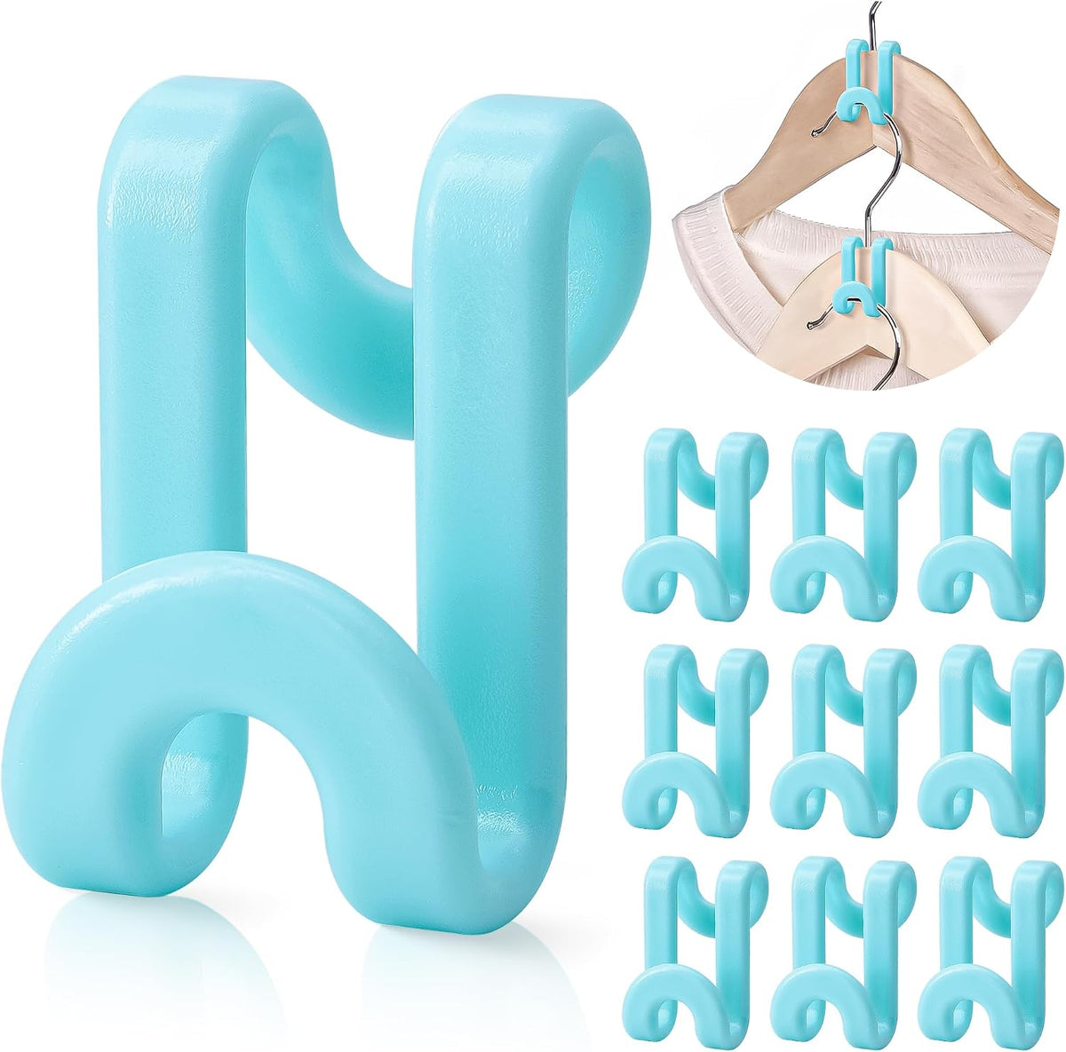 Mlici 60 Pack Space Saving Hanger Connector Hooks for Closet, Sky Blue