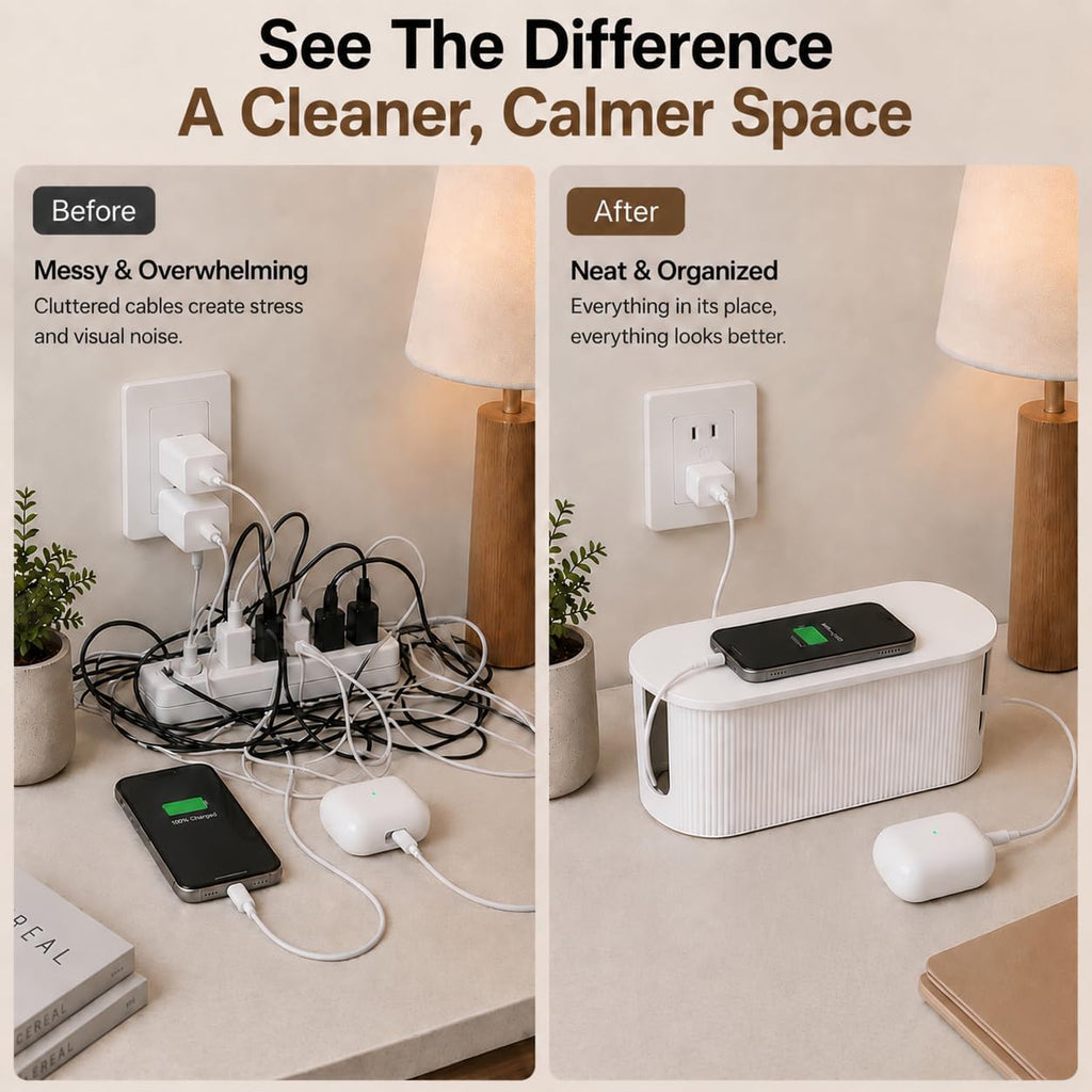 Cable Management Box, Desk Cord Organizer, Power Strip Holder, Floor Outlet Hider, Cable Organizer Box, Cord Organizer box, Electrical Cord Management, For Cover TV Wires, USB Hub Holder