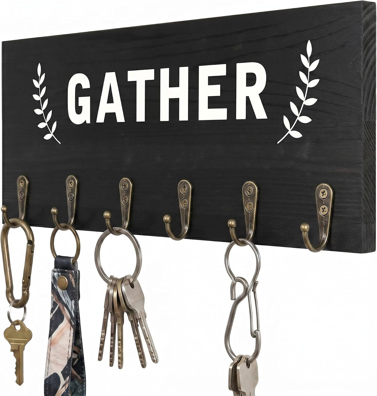 AHYS Key Holder Wall Mount Wooden Key Hanger with 6 Metal Hooks Rustic Home Wall Decor for Farmhouse Entryway Hallway Living Room Office Decorations - Black