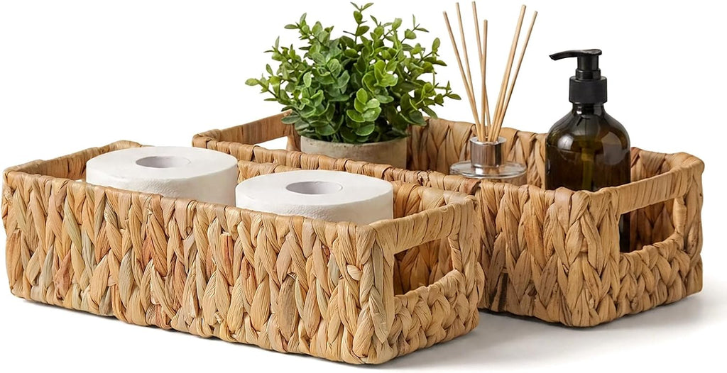 Toilet Paper Storage Basket for Bathroom Wicker Toilet Tank Basket Set of 2