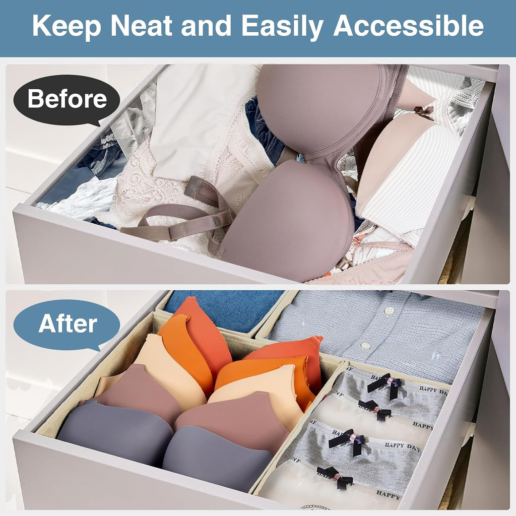 Criusia Drawer Organizer Clothes, 24 Pack Underwear Drawer Organizers, Foldable Closet Organizers and Storage Dresser Drawer Dividers Clothing Organizer for Clothes, Socks, Scarves, Bra, Ties (Beige)