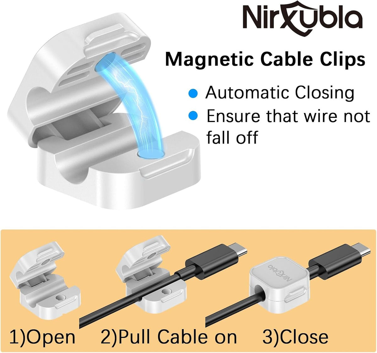 [9 Pack] Magnetic Cable Clips, Easy to Adjust, Enhanced Adhesive Wire Organizer, Desk Cable Management, Mini Holder for Wire Or Cable Clips for Home, Office, Car, Desk, Nightstand (White-9 Pack)