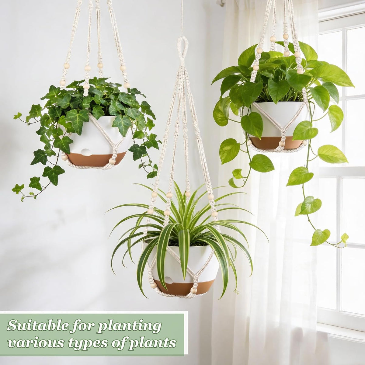 Mkono 3 Pack 10 Inch Hanging Planters for Indoor Plants with Self Watering