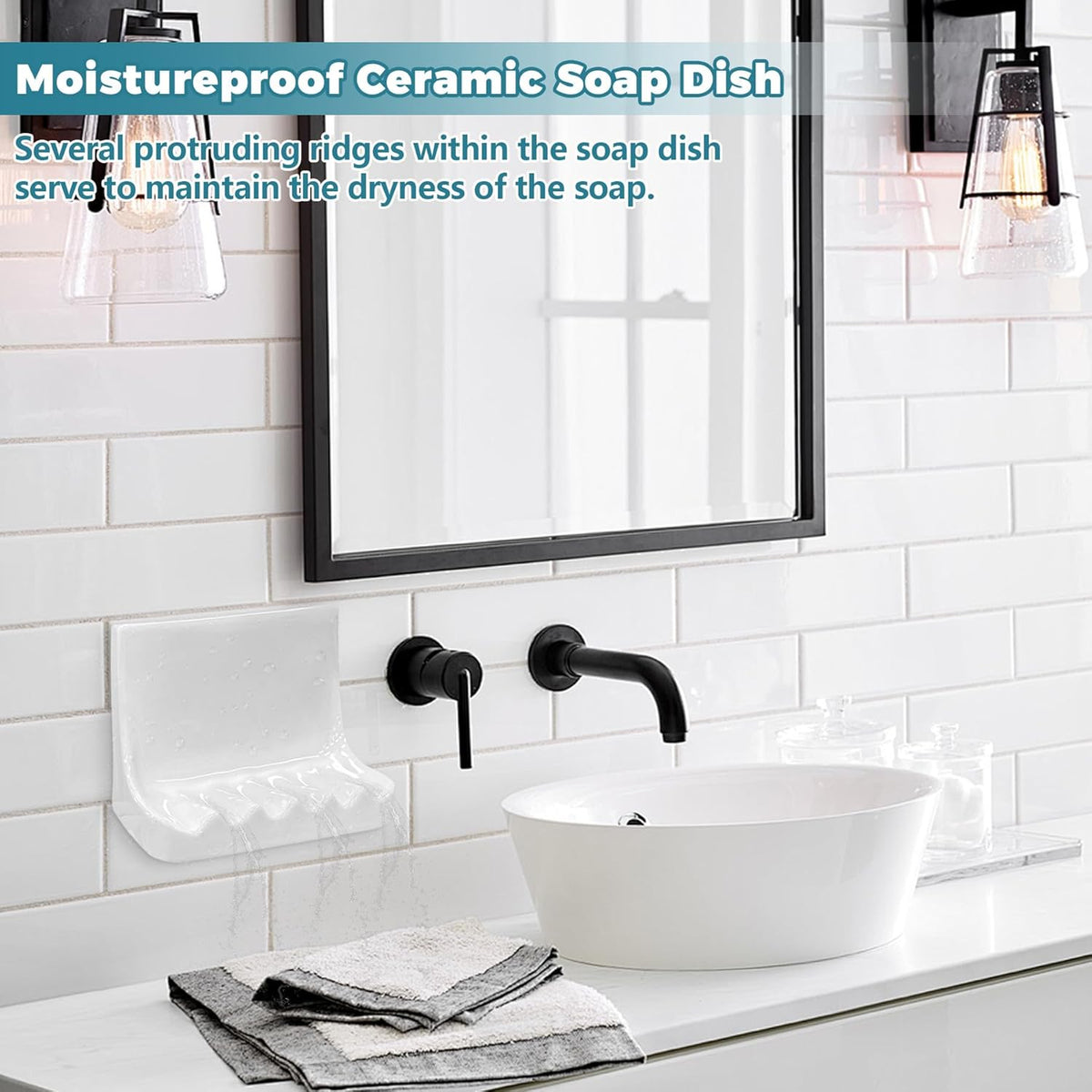 White Vintage Wall-Mounted Ceramic Soap Dish for Shower Wall