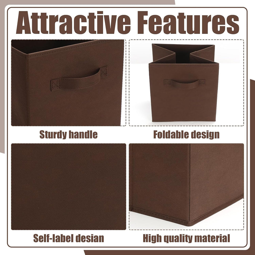 Karenhi 6 Pack Cube Storage Bins, Brown Gray Fabric Organizer