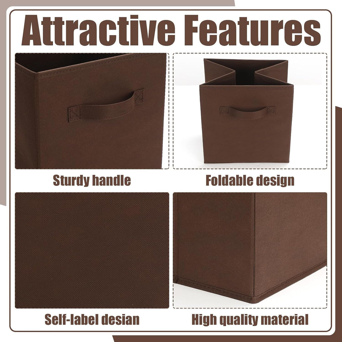 Karenhi 6 Pack Cube Storage Bins, Brown Gray Fabric Organizer