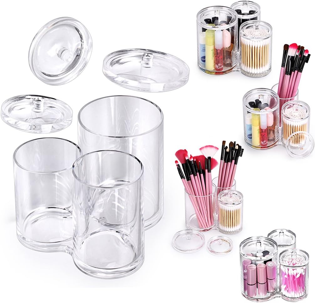 Hipiwe Clear Acrylic Cotton Swab Holder Cotton Round Container, 3 Slots