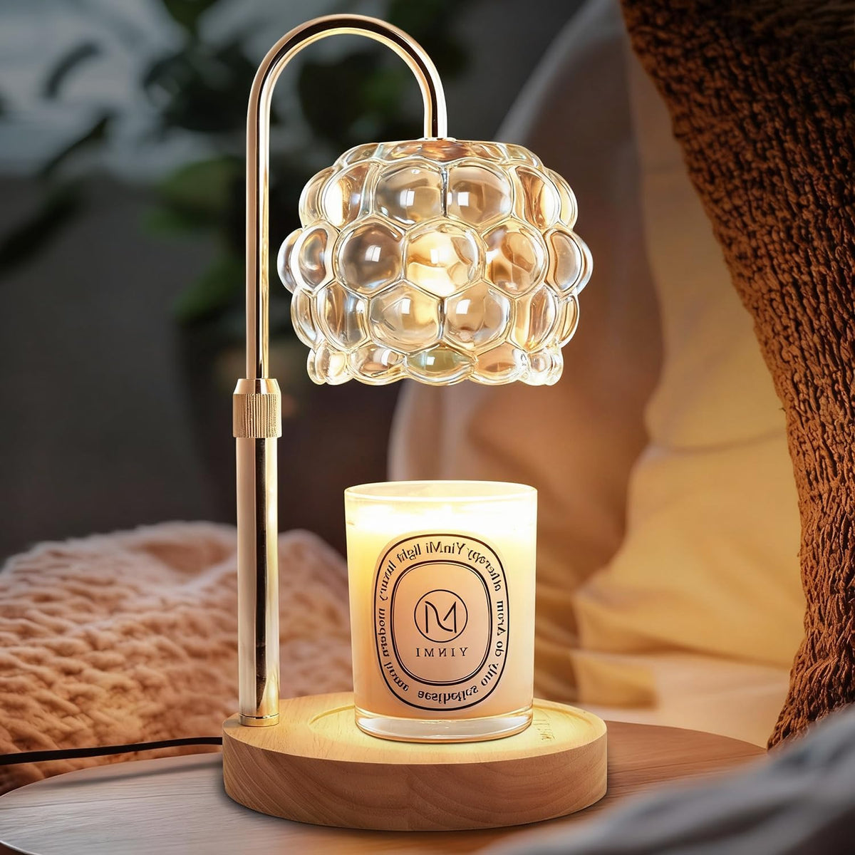 Candle Warmer Lamp with Timer Adjustable - Height Candle Warmer, Dimmer, Vintage Glass Wax Melting Lamps for Home Decor, for Candles in Jars with 2 Bulbs, Champagne Gold