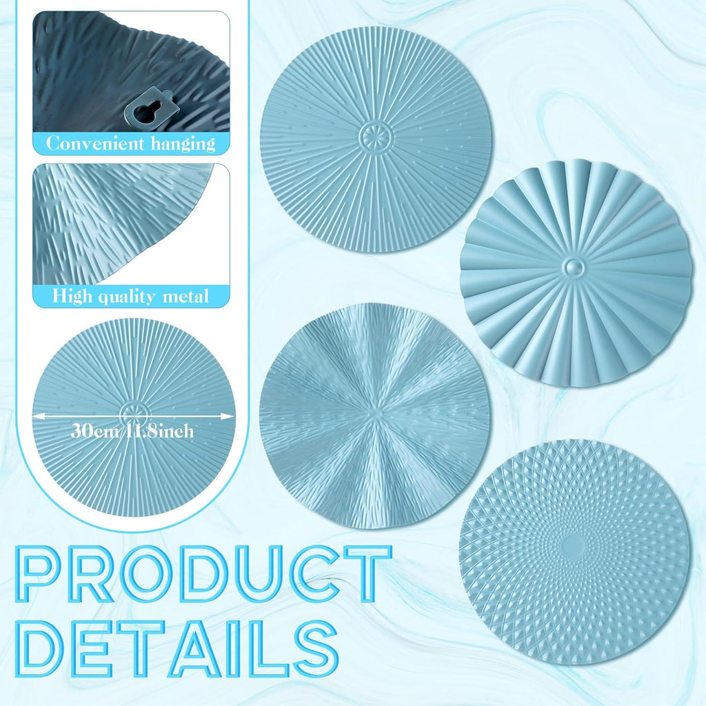 Hicarer 4 Pcs 12 Inch Blue Metal Wall Art Decor Modern Sunburst Decor