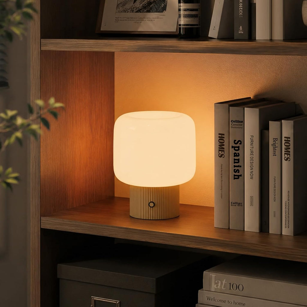 MAGCHARM Mushroom Table Lamp Premium Opal Glass Metal Cordless Night Lamp