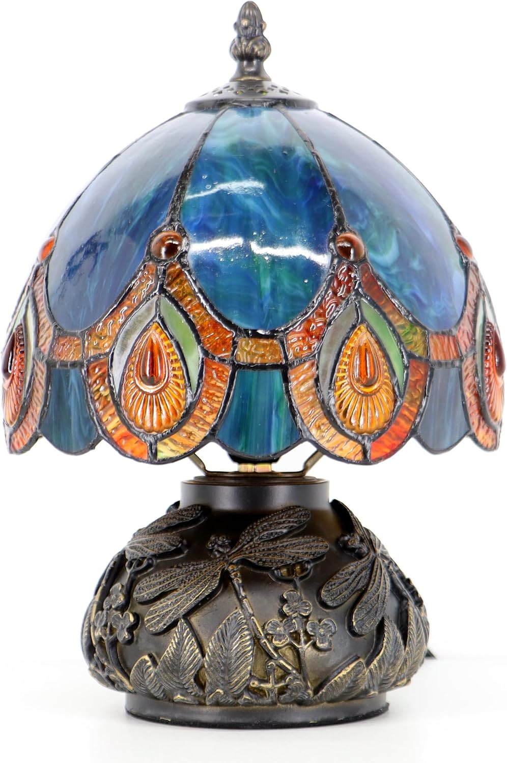 Small Tiffany Mushroom Table Lamp,Mini Memory Sympathy Antique lamp 8X11 Inch (Peacock Crystal)